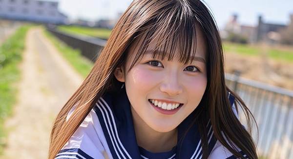 桧山しずく 紺色プリスカの白セーラー服画像